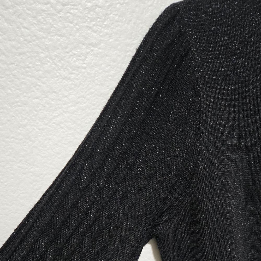 Nanette Lepore Black and Silver Sparkle Knit Sweater Ribbed Sleeves Size Large - Picture 6 of 14